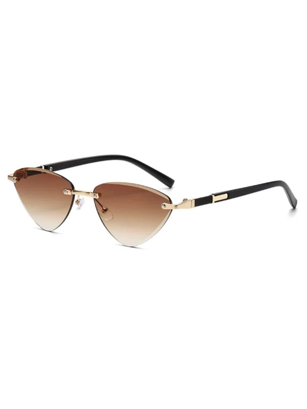 Cat Eye Retro Triangle Tea Brown Lenses Sunglasses Gold & Black Arms